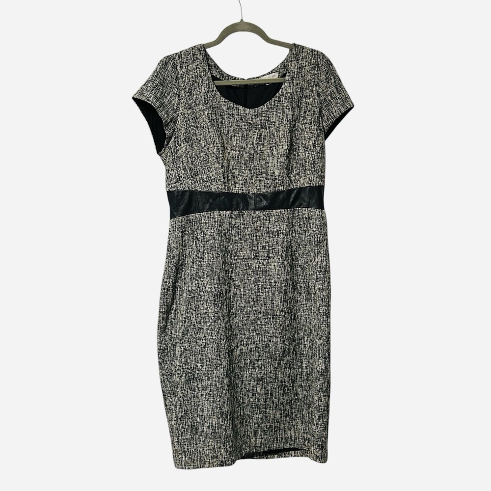 DE‎ Collection Dress Womens 14 Sheath Faux Leather Trim Short Sleeve Career Work